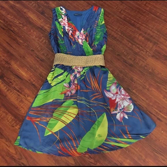 Madison Paige Tropical Print Dress W/Jute Belt - Picture 7 of 7